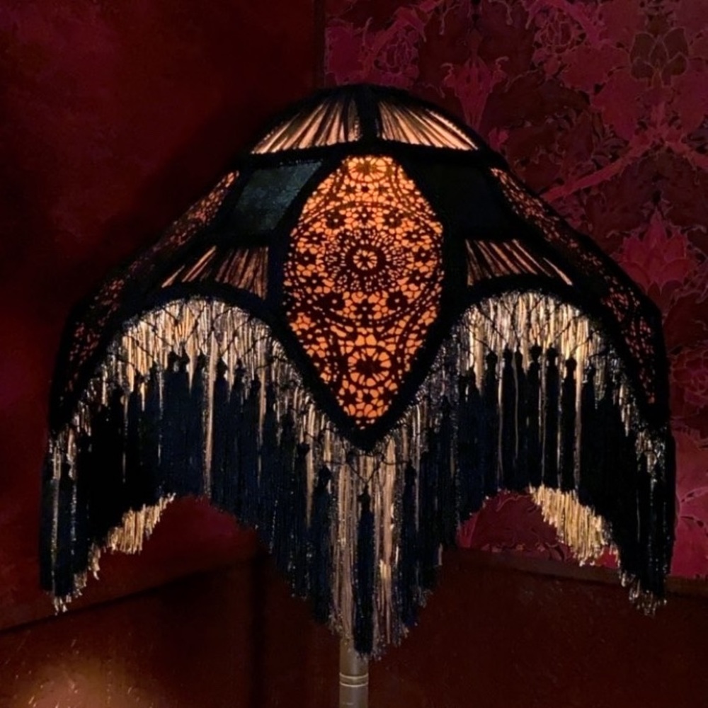 Handmade Victorian maximalist goth scalloped fringe lampshade with tassel trim